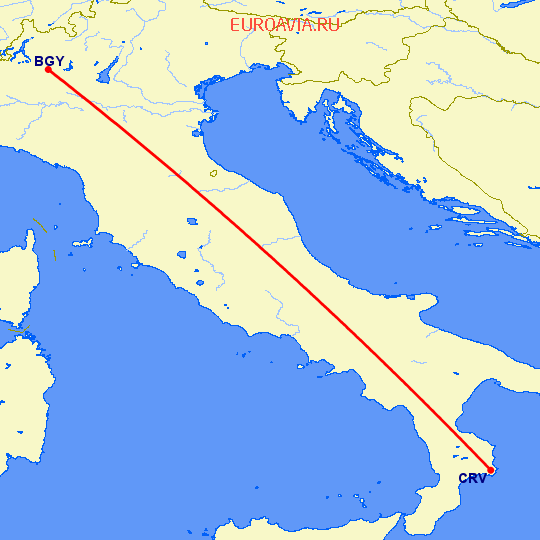 перелет Бергамо — Кротон на карте