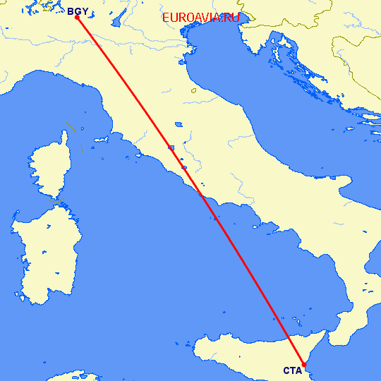 перелет Бергамо — Катания на карте