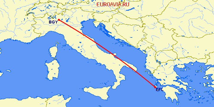 перелет Бергамо — Кефалония на карте