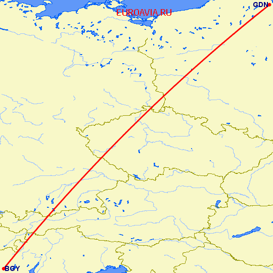 перелет Бергамо — Гданьск на карте