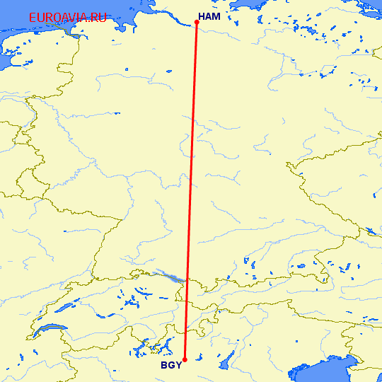 перелет Бергамо — Гамбург на карте