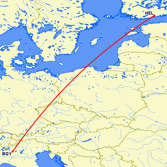 перелет Бергамо — Хельсинки на карте