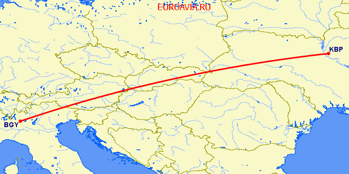 перелет Бергамо — Киев на карте