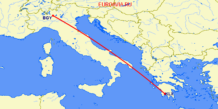 перелет Бергамо — Каламата на карте