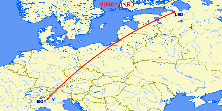 перелет Бергамо — Санкт Петербург на карте