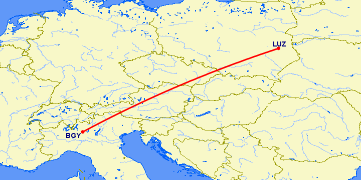 перелет Бергамо — Lublin на карте