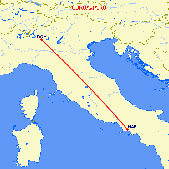 перелет Бергамо — Неаполь на карте