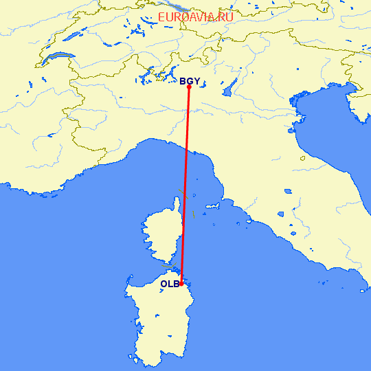 перелет Бергамо — Costa Smeralda на карте