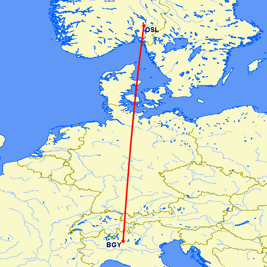 перелет Бергамо — Осло на карте