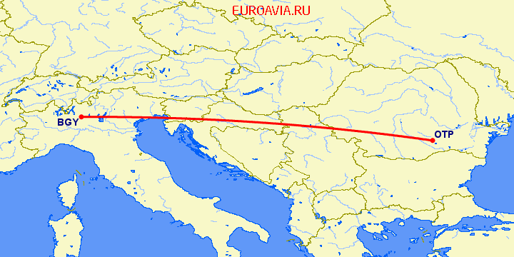 перелет Бергамо — Бухарест на карте