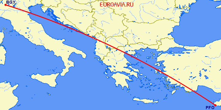перелет Бергамо — Пафос на карте