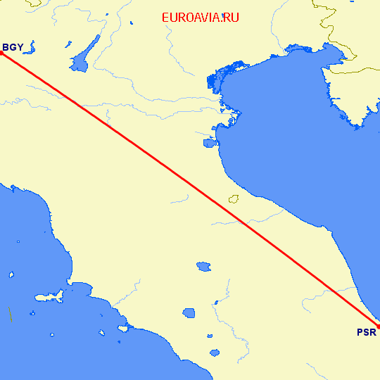 перелет Бергамо — Пескара на карте