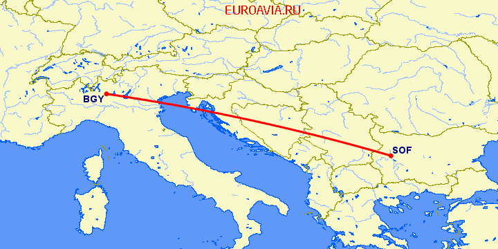 перелет Бергамо — София на карте