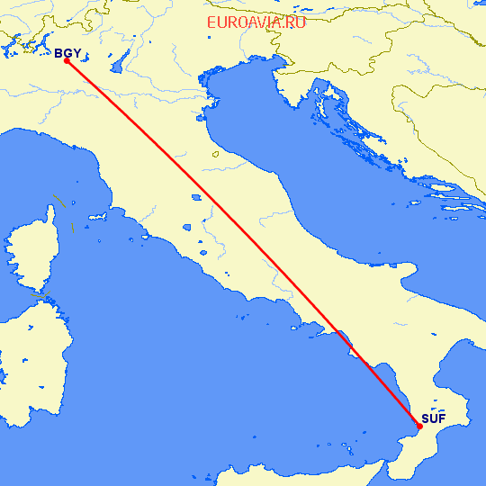 перелет Бергамо — Ламециа Терме на карте