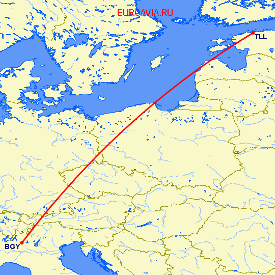 перелет Бергамо — Таллин на карте