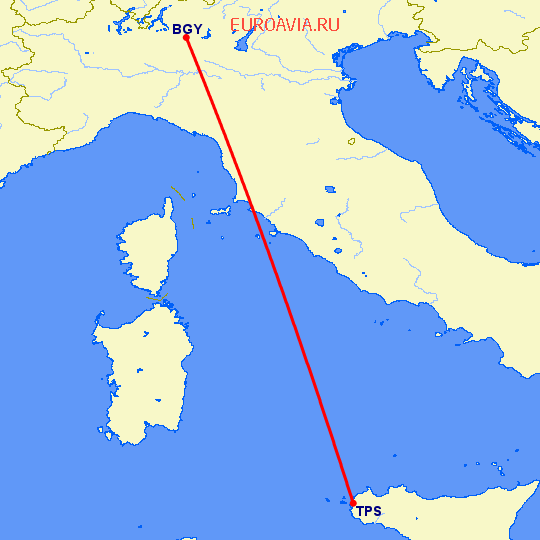 перелет Бергамо — Трапани на карте