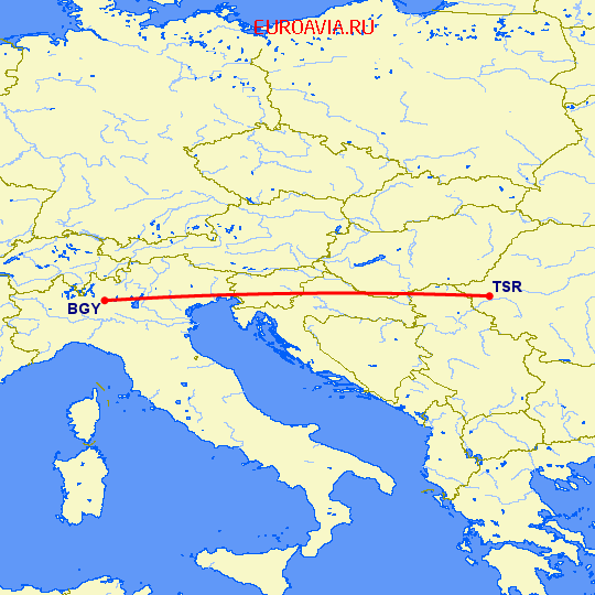 перелет Бергамо — Тимишоара на карте