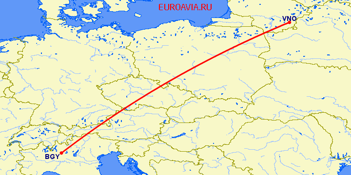 перелет Бергамо — Вильнюс на карте