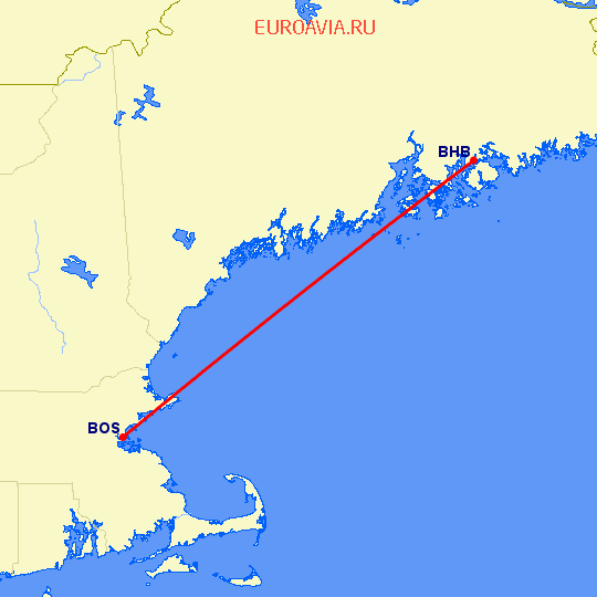 перелет Бар Харбор — Бостон на карте