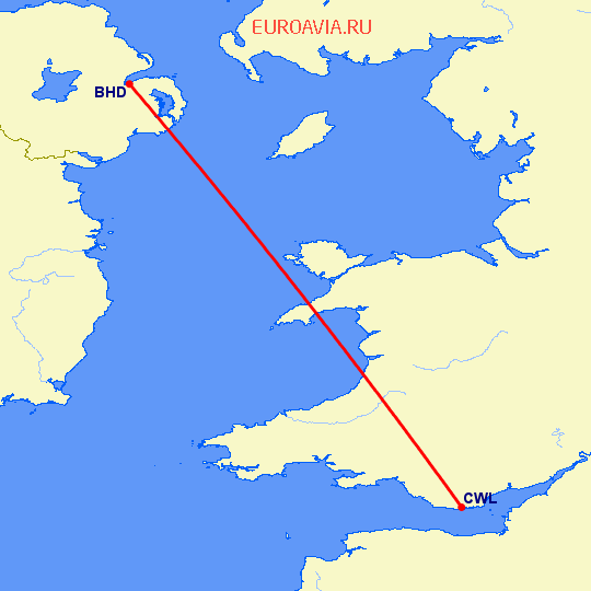 перелет Белфаст — Кардифф на карте