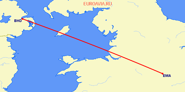 перелет Белфаст — Дерби на карте