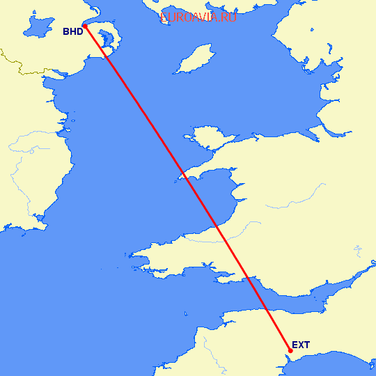 перелет Белфаст — Эксетер на карте