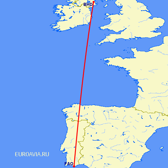 перелет Белфаст — Фару на карте