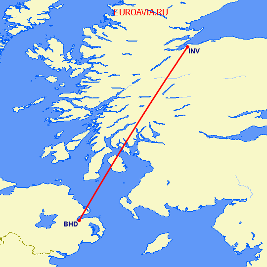 перелет Белфаст — Inverness на карте
