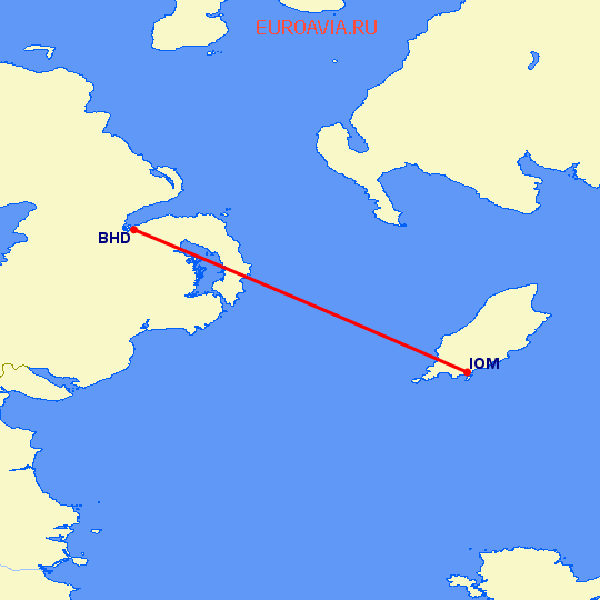 перелет Белфаст — Остров Мэн на карте
