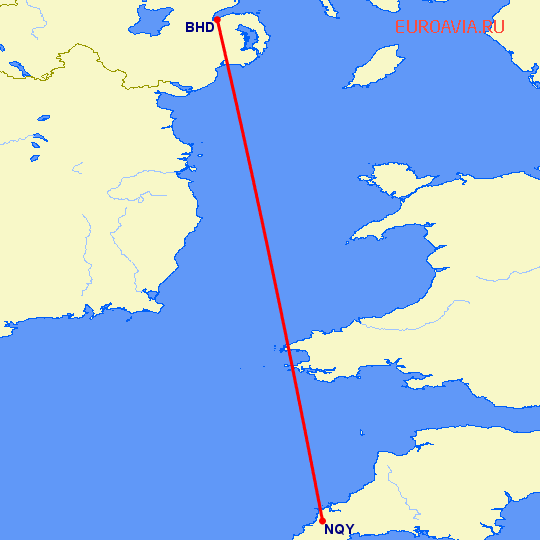 перелет Белфаст — Newquay на карте
