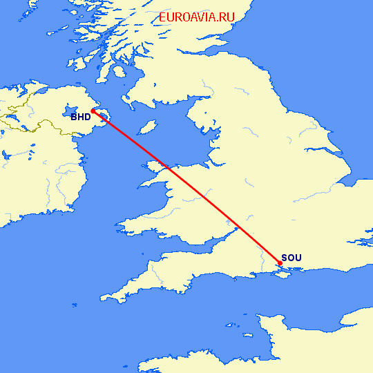 перелет Белфаст — Eastleigh near Southampton на карте