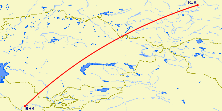перелет Бухара — Красноярск на карте