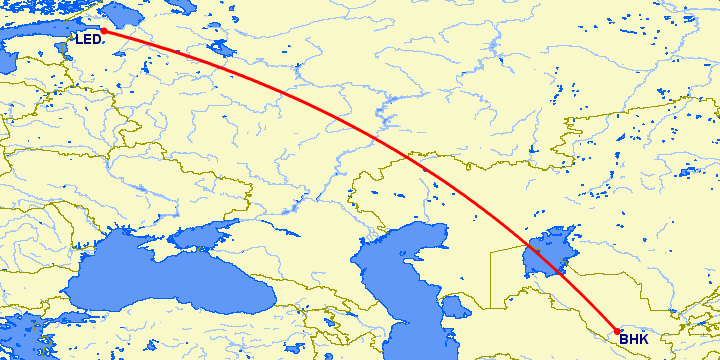 перелет Бухара — Санкт Петербург на карте