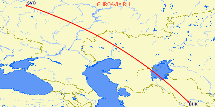 перелет Бухара — Москва на карте