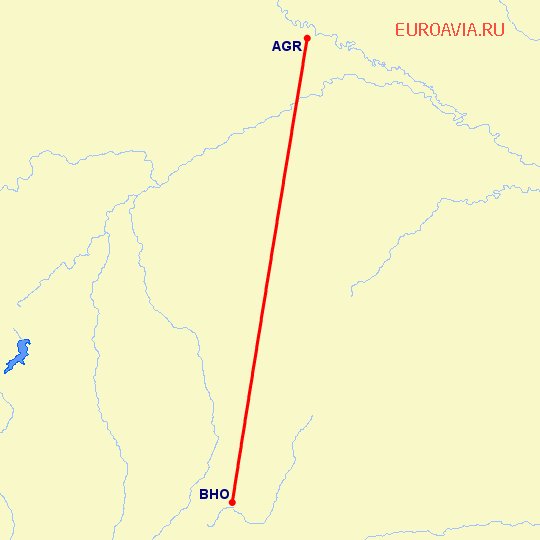 перелет Бхопал — Агра на карте
