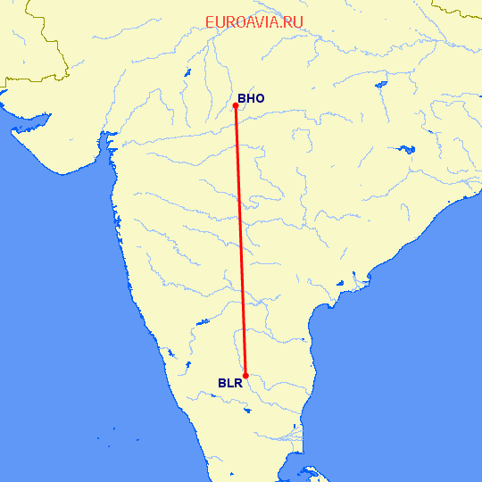 перелет Бхопал — Бангалор на карте