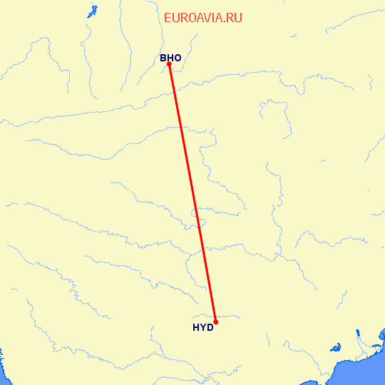 перелет Бхопал — Хидерабад на карте