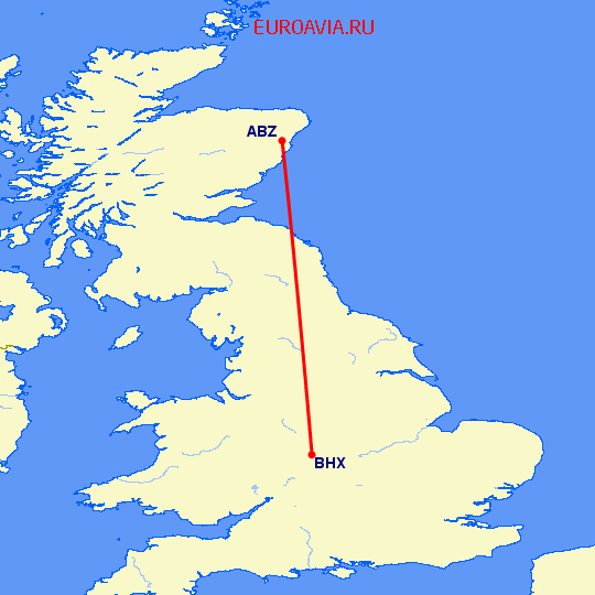 перелет Бирмингем — Абердин на карте