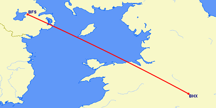перелет Бирмингем — Белфаст на карте
