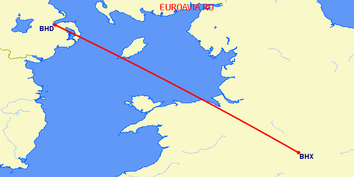 перелет Бирмингем — Белфаст на карте