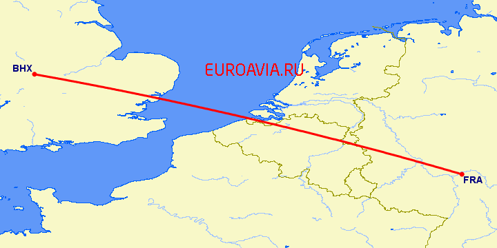 перелет Бирмингем — Франкфурт на Майне на карте