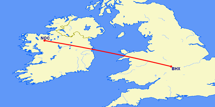 перелет Бирмингем — Нок на карте