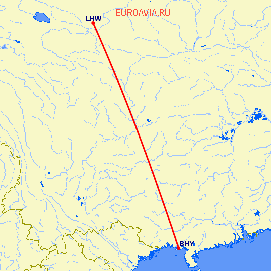 перелет Бейхай — Ланчжоу на карте