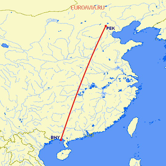 перелет Бейхай — Пекин на карте