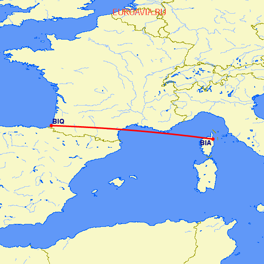 перелет Бастия — Биарриц на карте