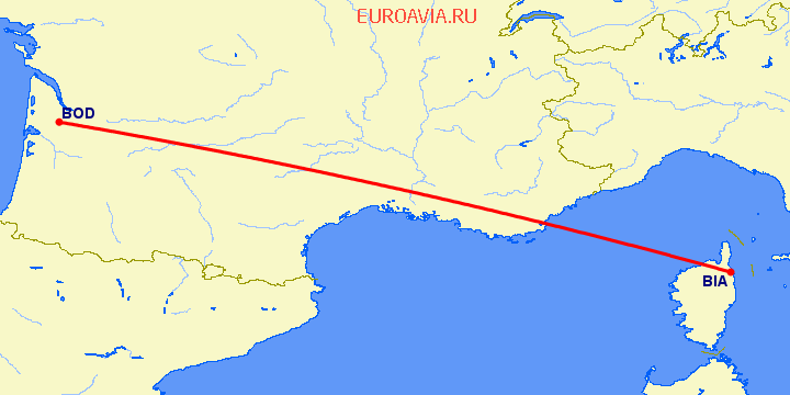 перелет Бастия — Бордо на карте