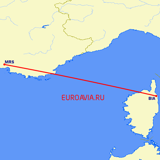 перелет Бастия — Марсель на карте