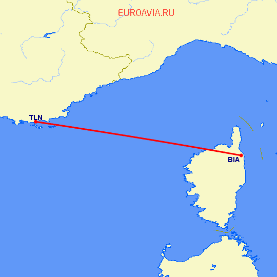 перелет Бастия — Хиерес на карте