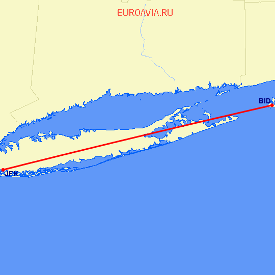 перелет Block Island — Нью Йорк на карте