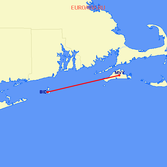 перелет Block Island — Мартас-Винъярд на карте